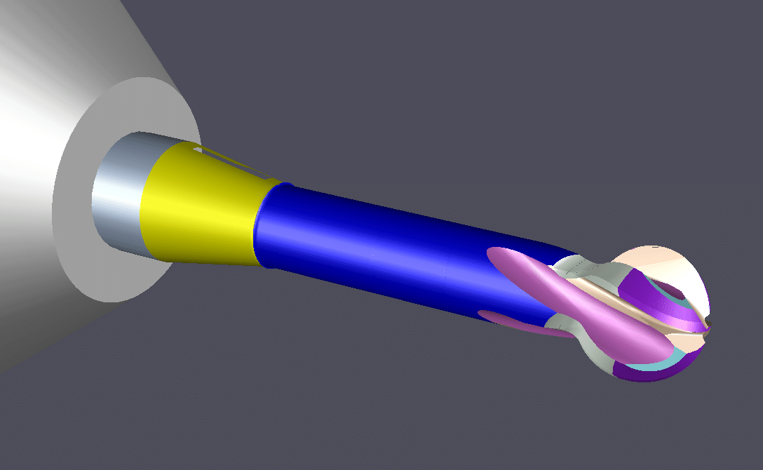 3D image of a 4mm Lollipop cutter showing the technology used in our bespoke tooling design process. This enables Prima Tooling to see the finished tool.